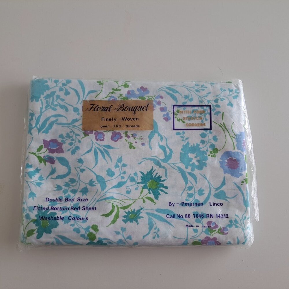 Vintage  Floral Banquet  Sheet New Dead stock Double Bed Fitted Bottom Japan